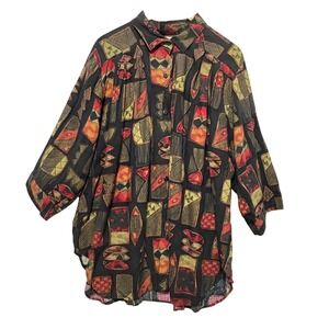 VIntage CST Studio Women Button Top 2X Black Multicolor Abstract Geometric Rayon